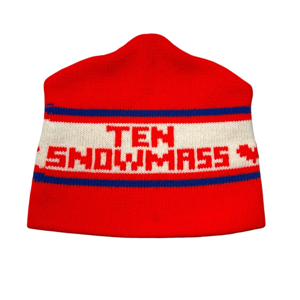 Vintage 80s Aspen Snowmass Ski Beanie Red Orange Retro Knit Hat OS